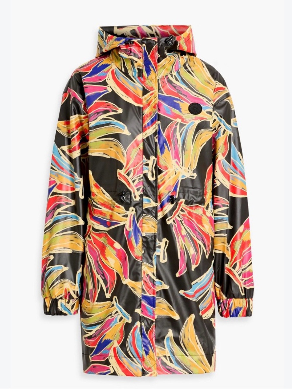 Farm Rio Black Artsy Bananas Raincoat Hooded Jacket Windbreaker XXS NWT
